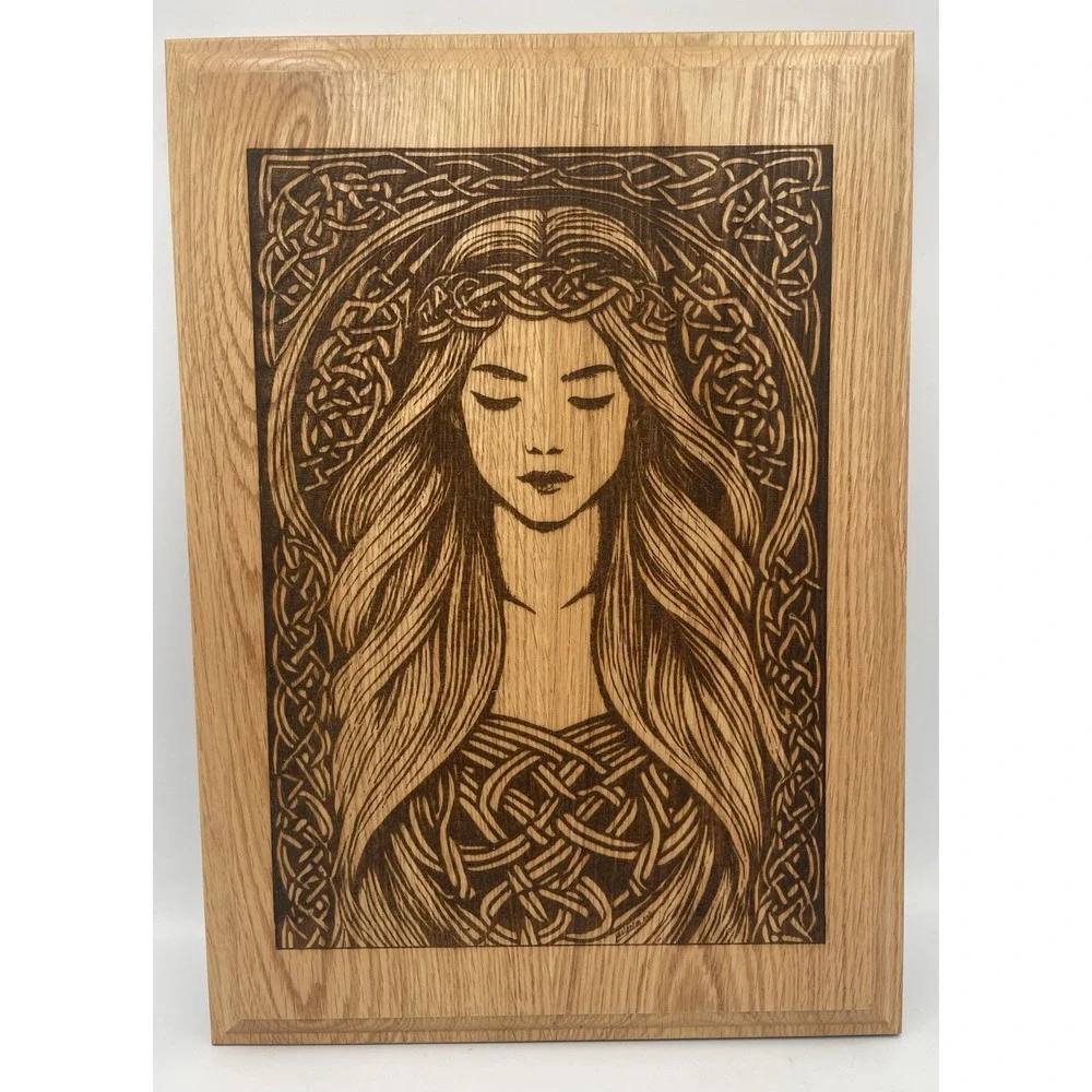 Celtic Princess Laser Etched Wood Wall Hanging Solid Nordic Plaque 10